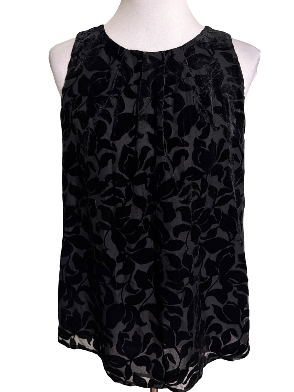 Ann Taylor Black Floral Burnout Tank Top